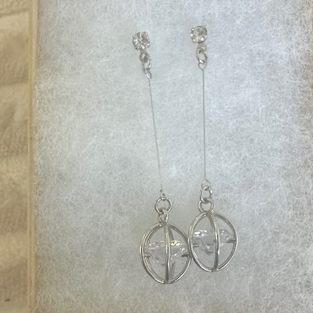 Sterling Silver Clear Crystal Drop Earrings - Dangle Style